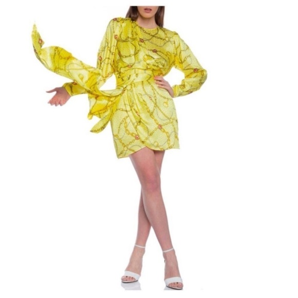 Kobo Santana Silk Floral Print Drapes Faux Wrap Long Sleeve Mini Dress Medium - Picture 3 of 10